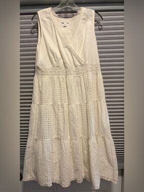 Charter Club Cream Eyelet Sleeveless Midi Dress